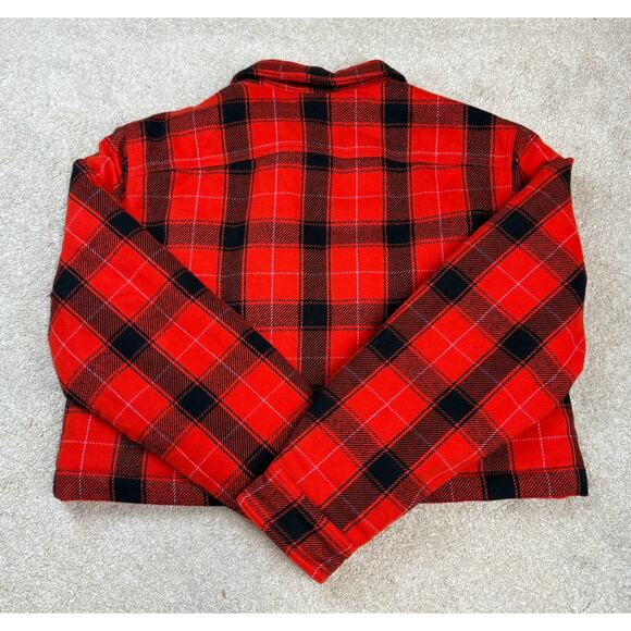 NWOT J. Crew Red and Black Buffalo Check Cropped Puffer Jacket Size M - Picture 2 of 4